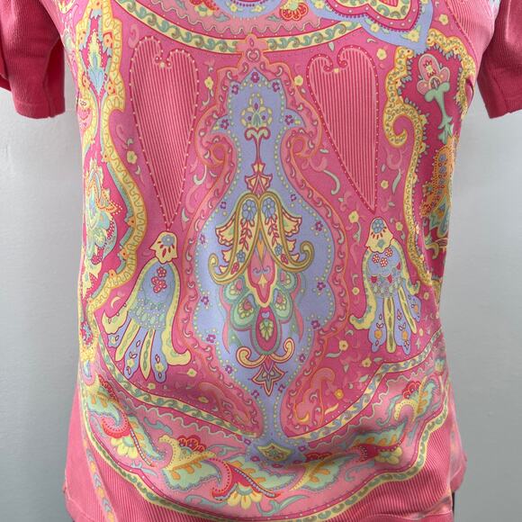 McLaughlin Coral Abstract Print Round Neck Short Sleeve Casual Women's Top Sz S - Picture 5 of 8